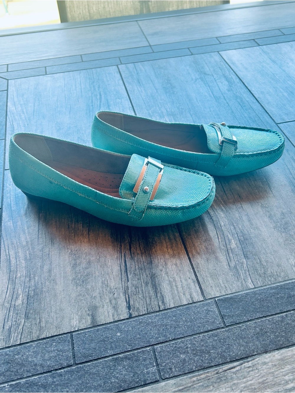 Women’s Naturalizer Teal Slip-On Loafers with Metal Accent